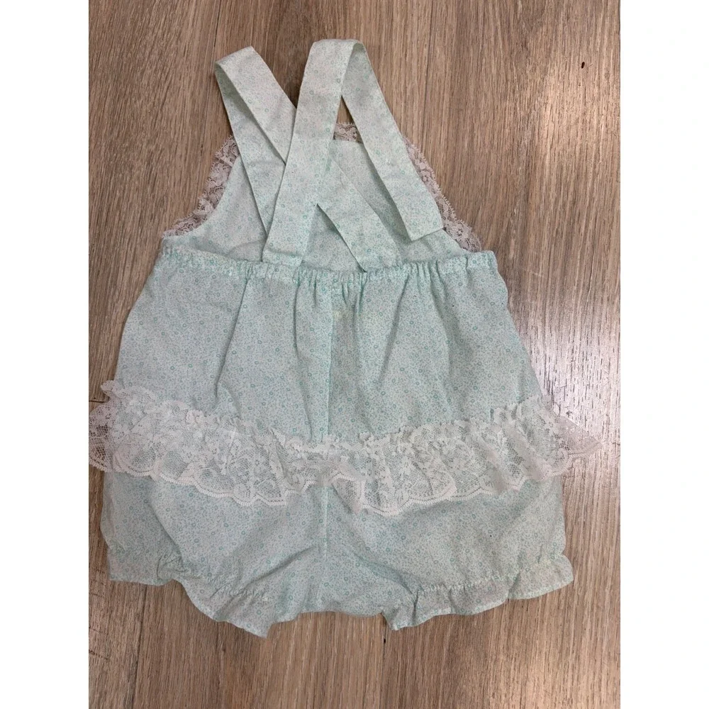 Vintage Baby Girl Mint Floral Lace Dress and Romper Set 3-6 Months 2 Piece - Picture 7 of 8